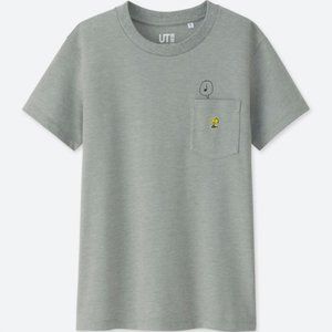 New Uniqlo x Peanuts Charlie Brown Woodstock embroidered crew neck pocket shirt